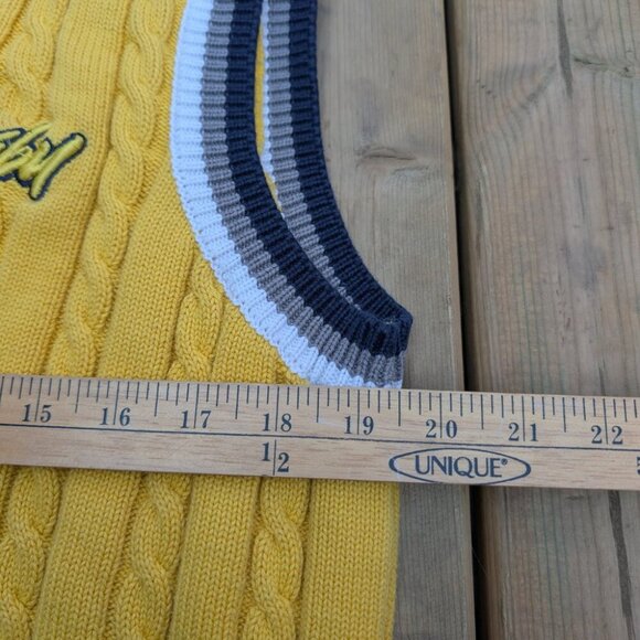 Vintage Y2K FUBU Sweater Vest Men's L Yellow Logo Embroidered Retro Cable-Knit - Picture 5 of 7